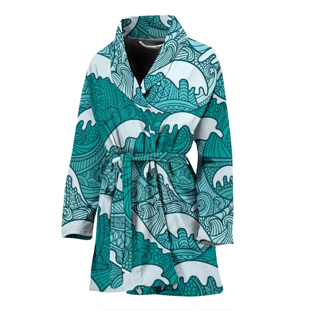 Surfing Wave Pattern Print Women's Bathrobe