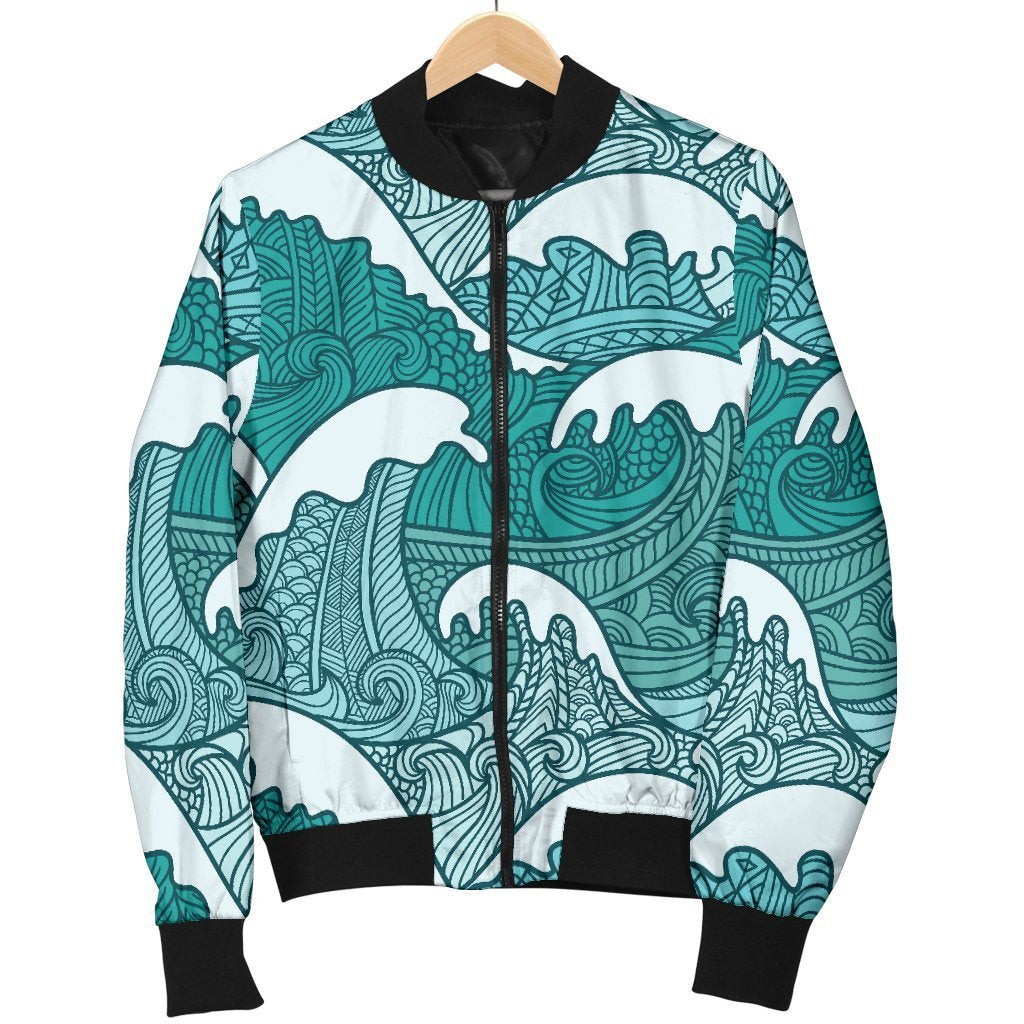 Surfing Wave Pattern Print Women's Bomber Jacket