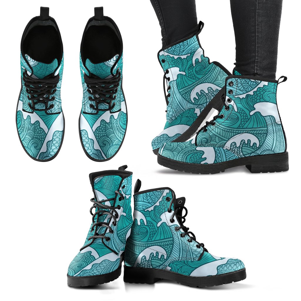 Surfing Wave Pattern Print Women's Boots