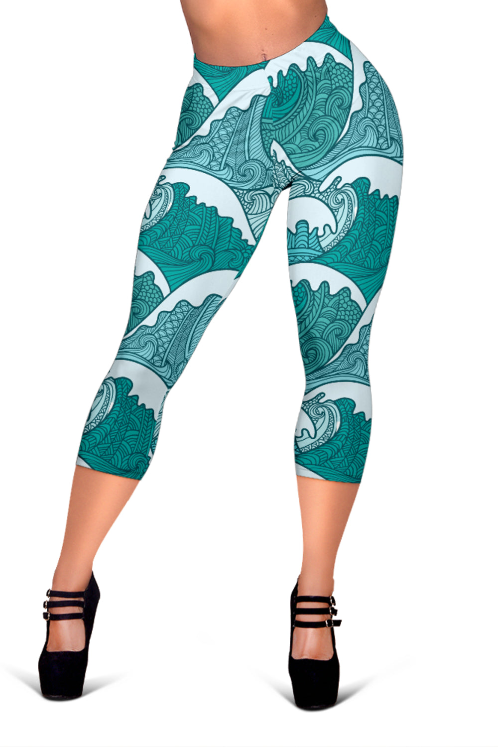 Surfing Wave Pattern Print Women's Capri Leggings