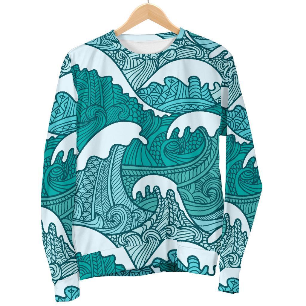 Surfing Wave Pattern Print Women's Crewneck Sweatshirt