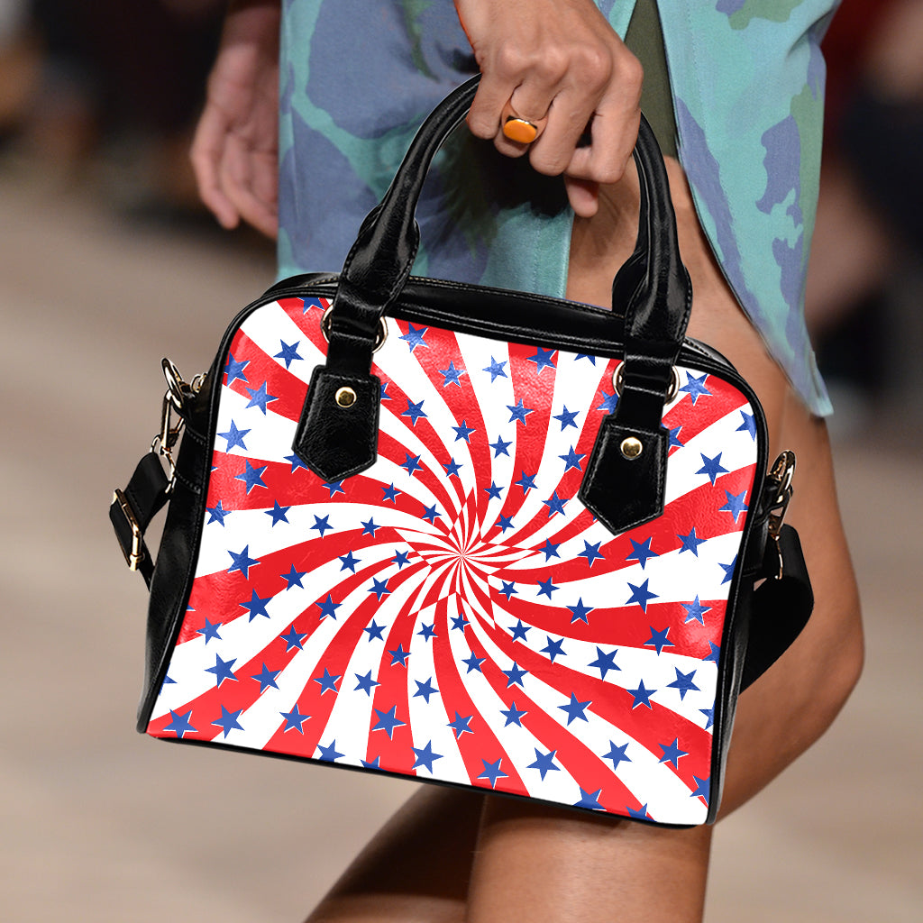 Swirl American Patriotic Star Print Shoulder Handbag