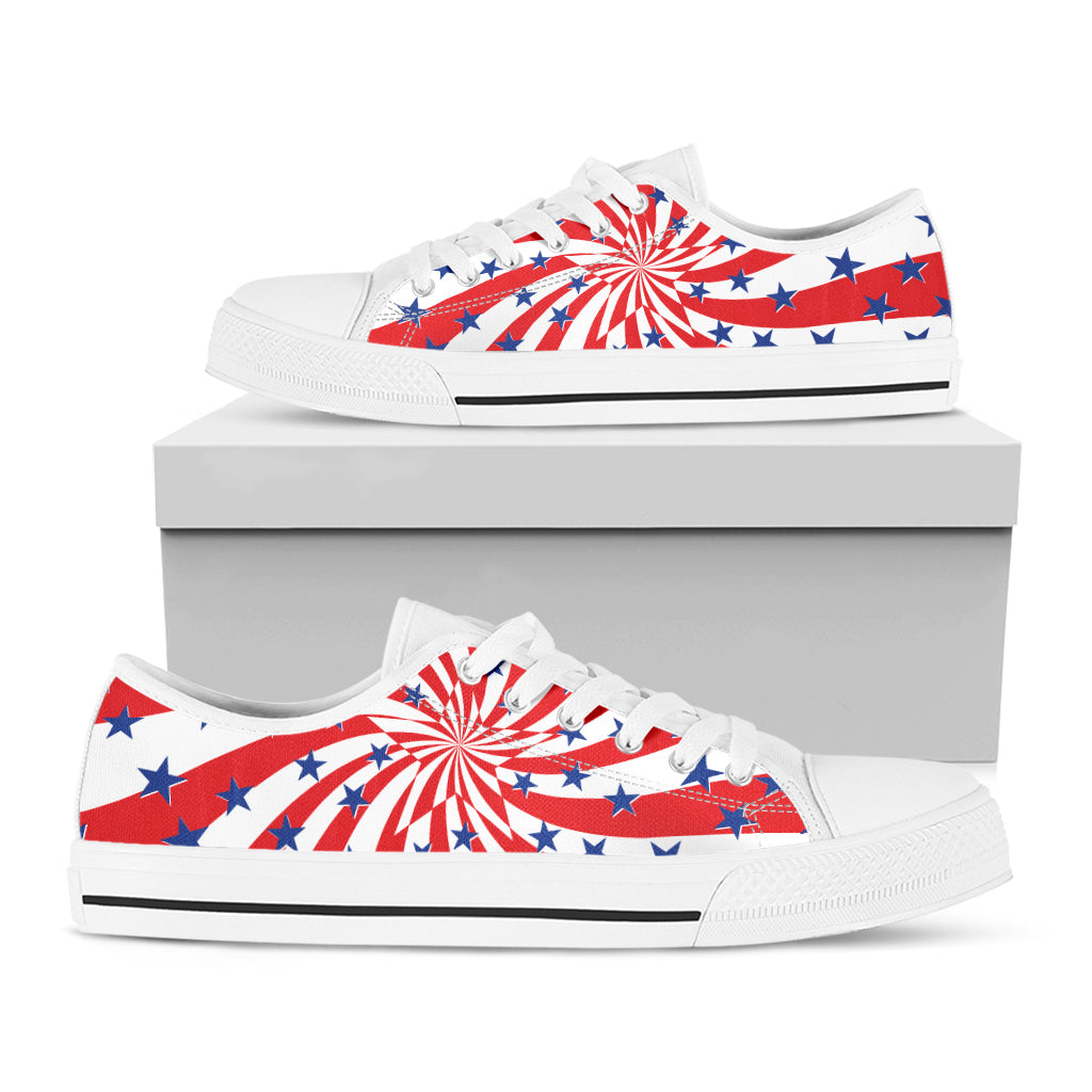 Swirl American Patriotic Star Print White Low Top Shoes