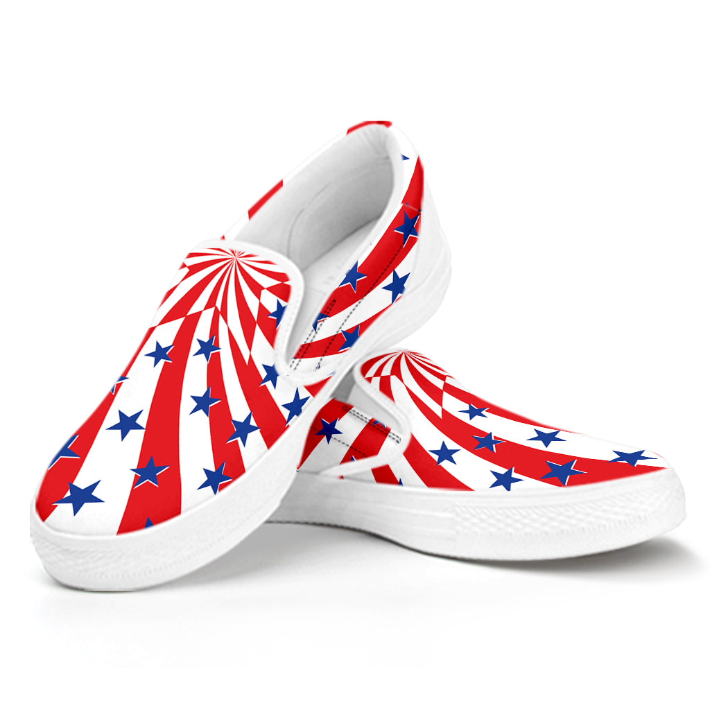 Swirl American Patriotic Star Print White Slip On Shoes