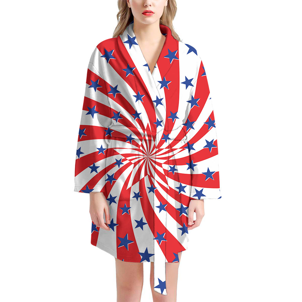 Swirl American Patriotic Star Print Women's Bathrobe