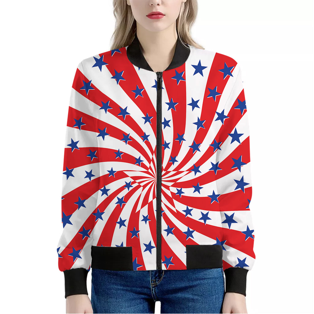 Swirl American Patriotic Star Print Women's Bomber Jacket
