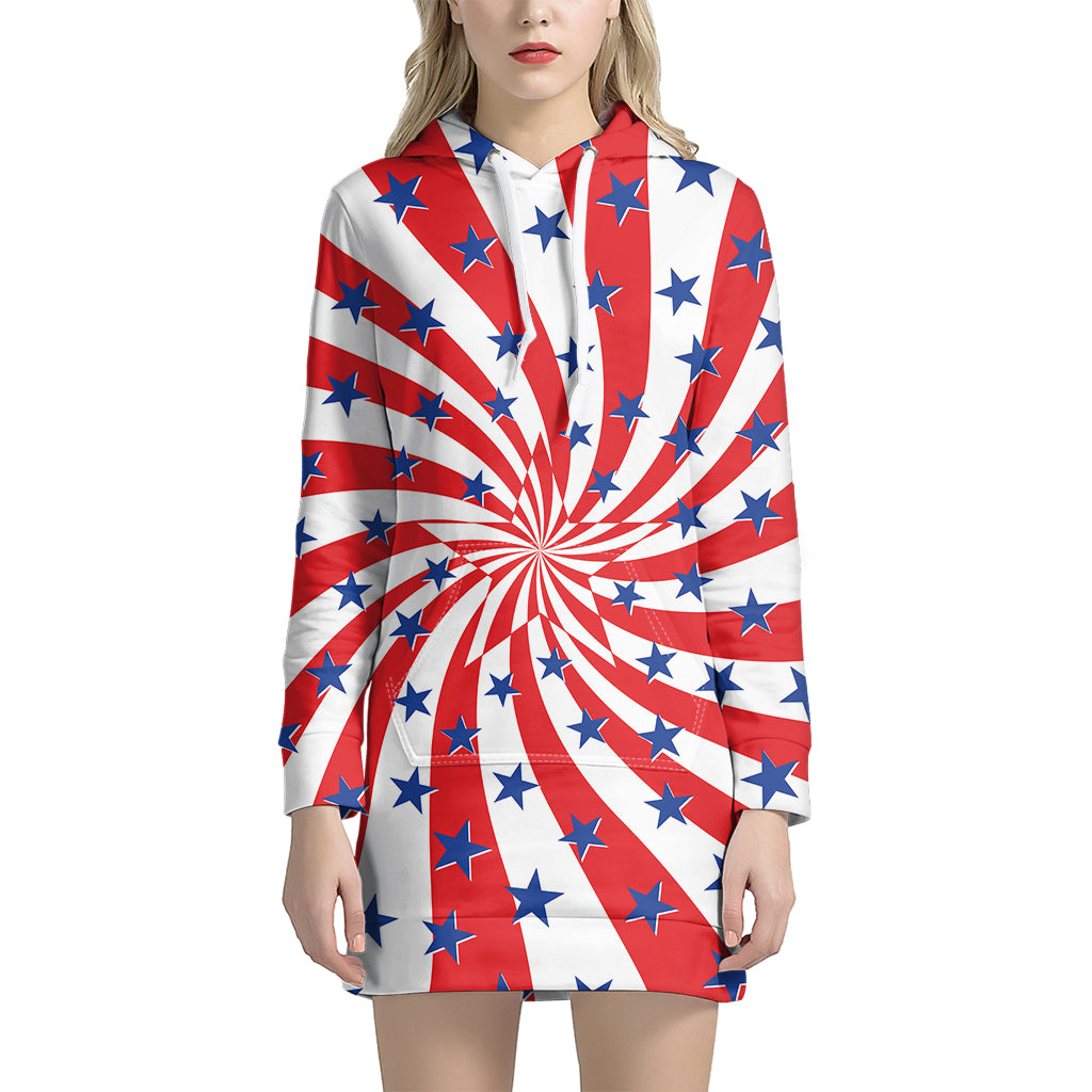 Swirl American Patriotic Star Print Women's Pullover Hoodie Dress
