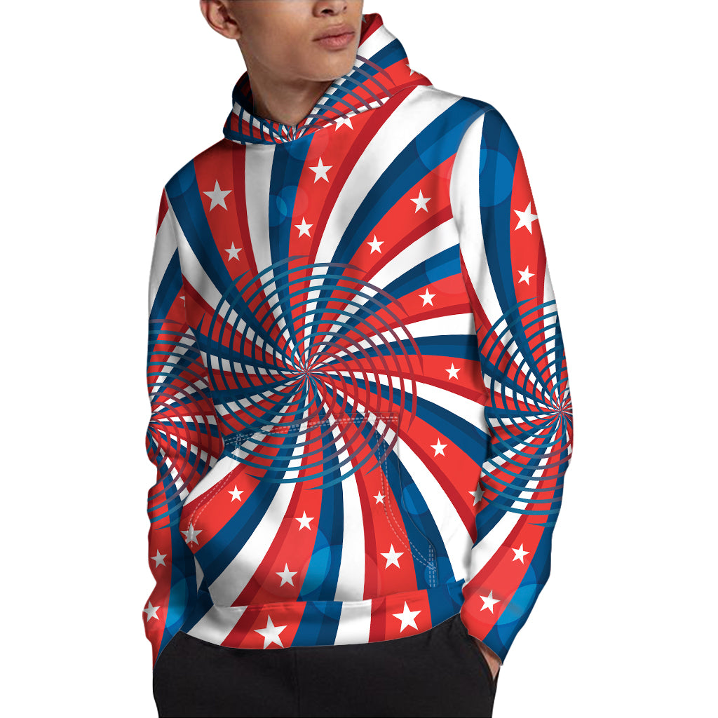 Swirly American Patriotic Print Pullover Hoodie