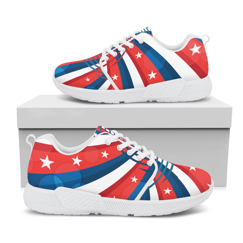 Swirly American Patriotic Print White Athletic Shoes