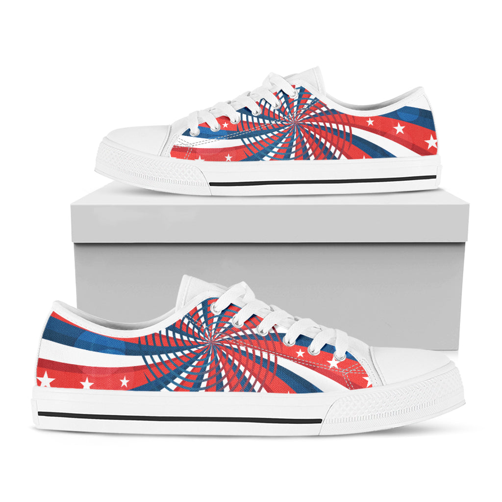 Swirly American Patriotic Print White Low Top Shoes