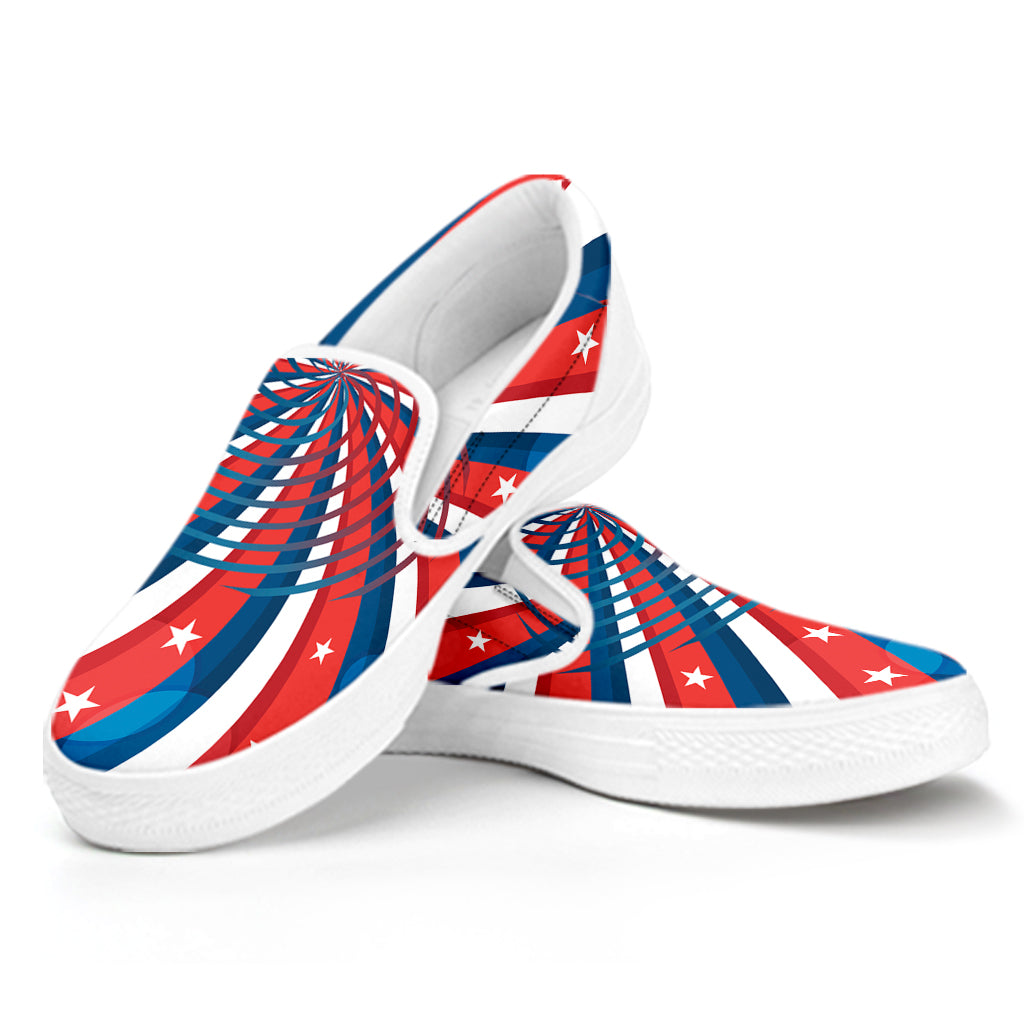 Swirly American Patriotic Print White Slip On Shoes