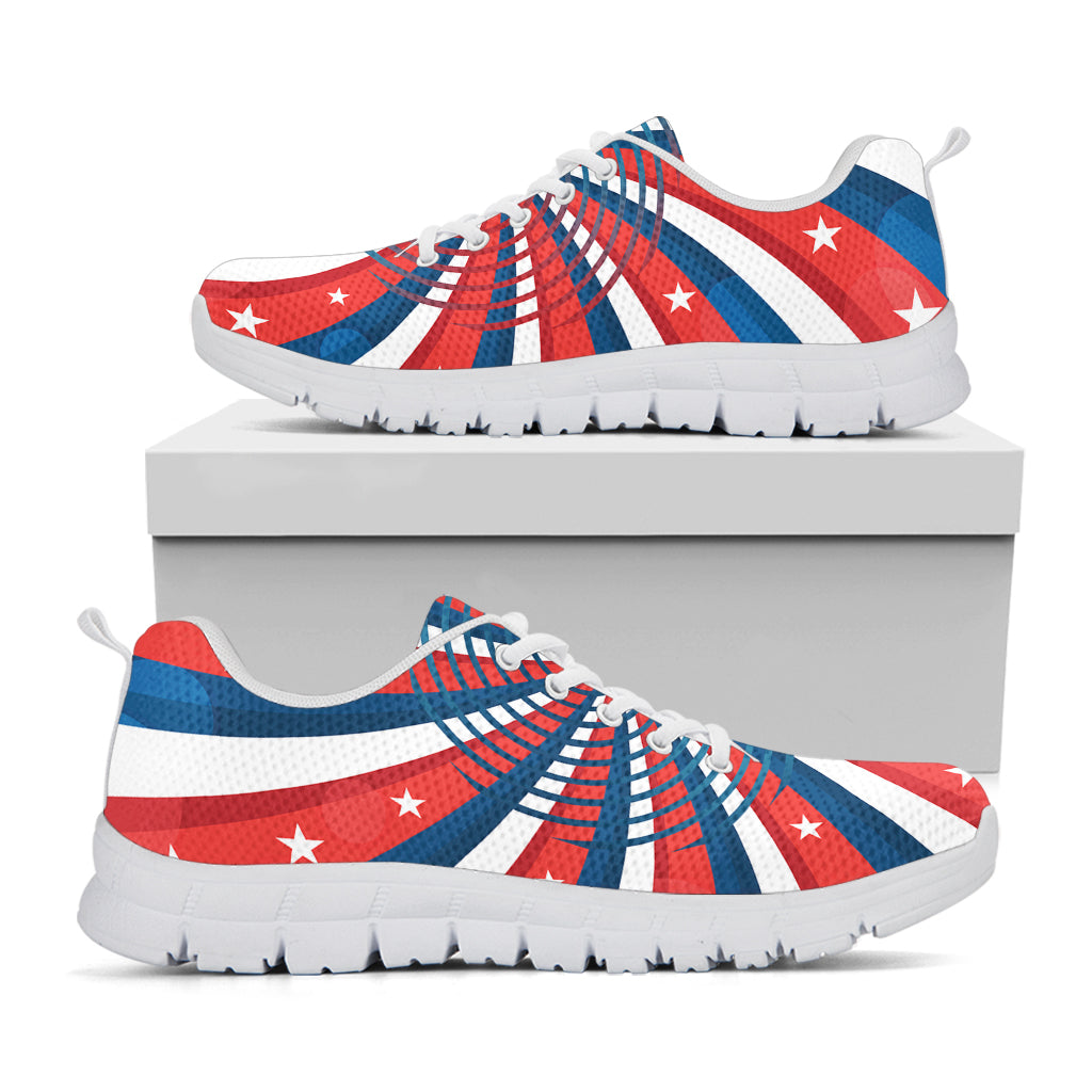 Swirly American Patriotic Print White Sneakers