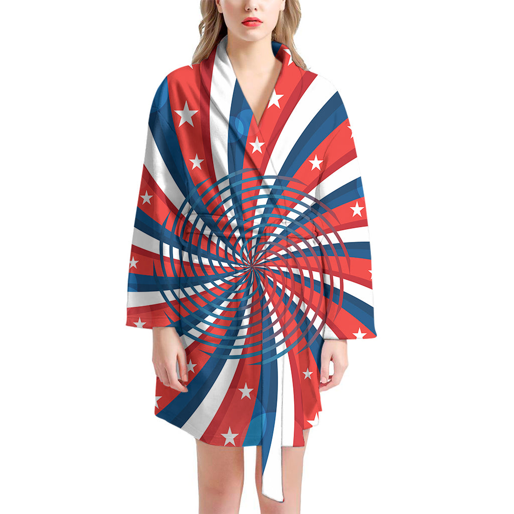 Swirly American Patriotic Print Women's Bathrobe