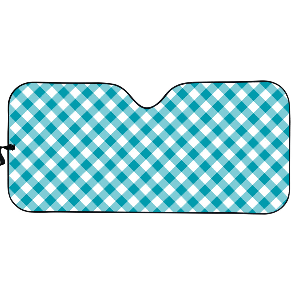 Teal And White Gingham Pattern Print Car Sun Shade
