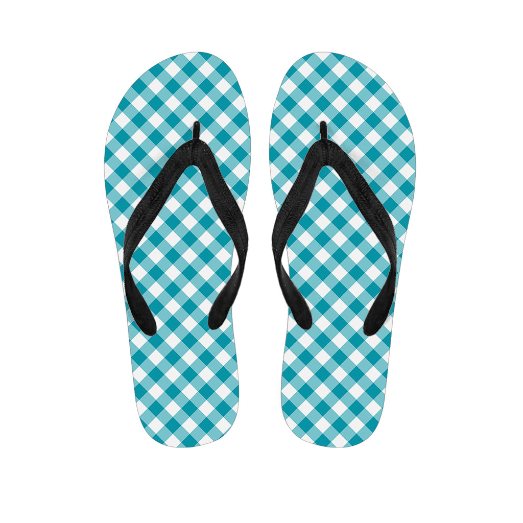 Teal And White Gingham Pattern Print Flip Flops