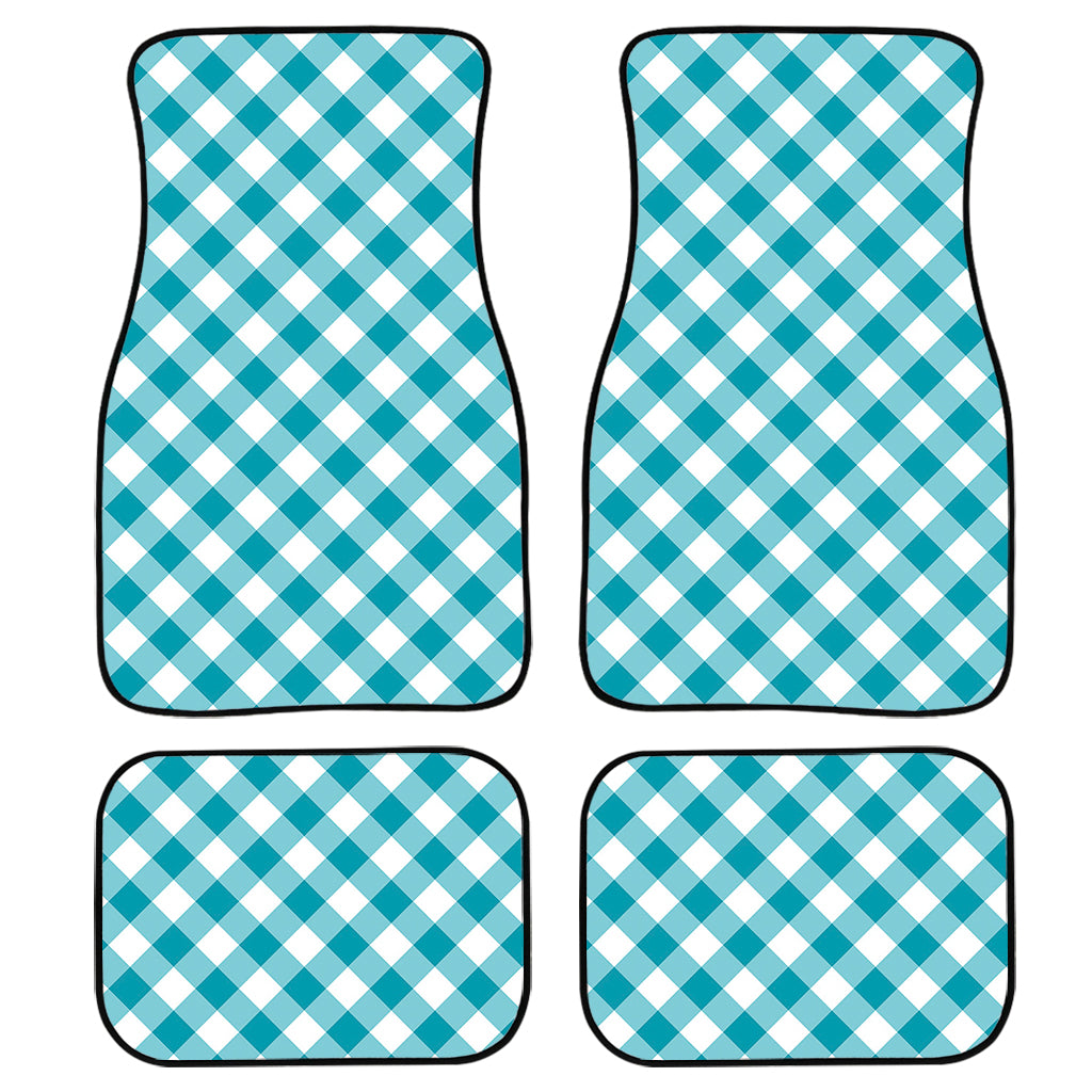 Teal And White Gingham Pattern Print Front and Back Car Floor Mats