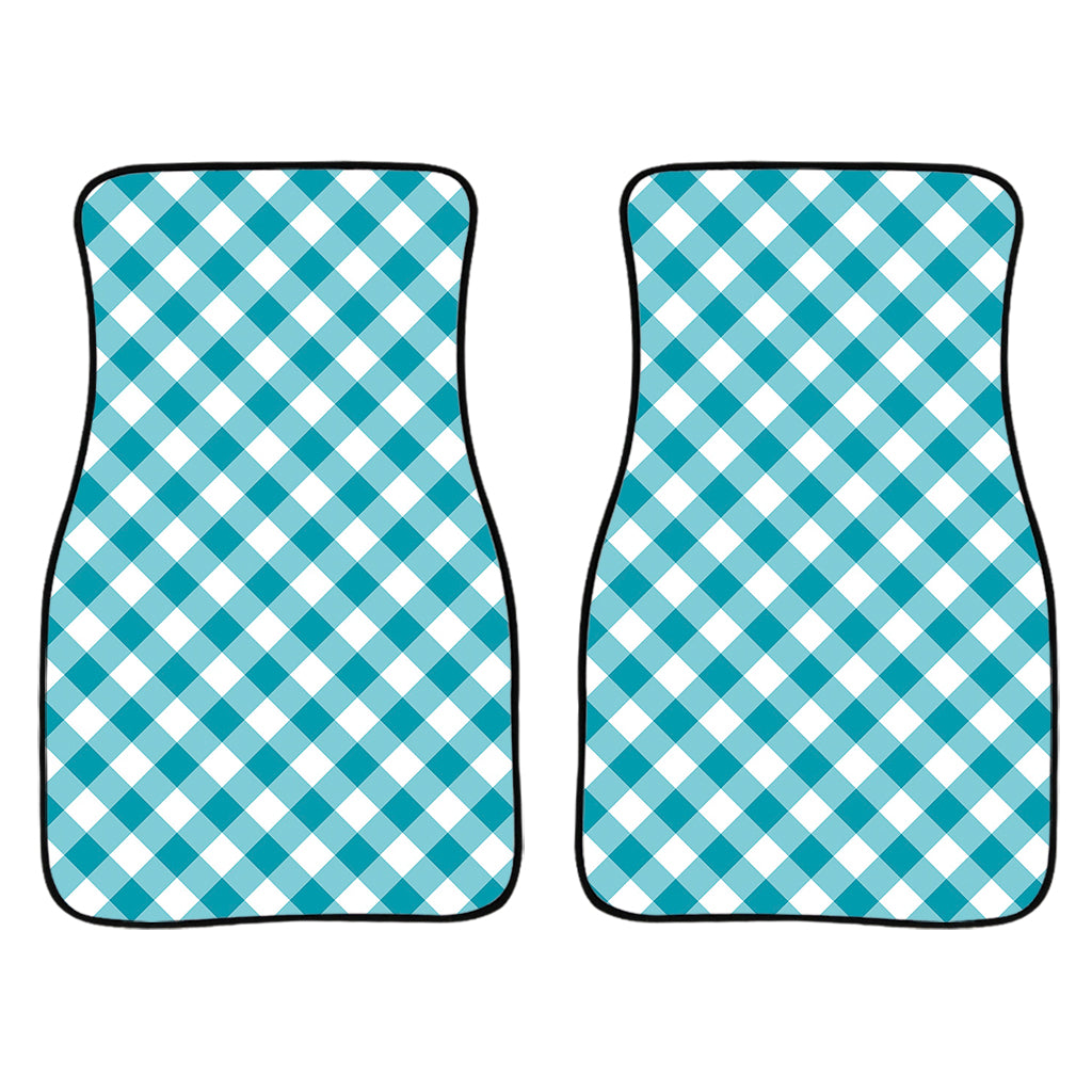 Teal And White Gingham Pattern Print Front Car Floor Mats