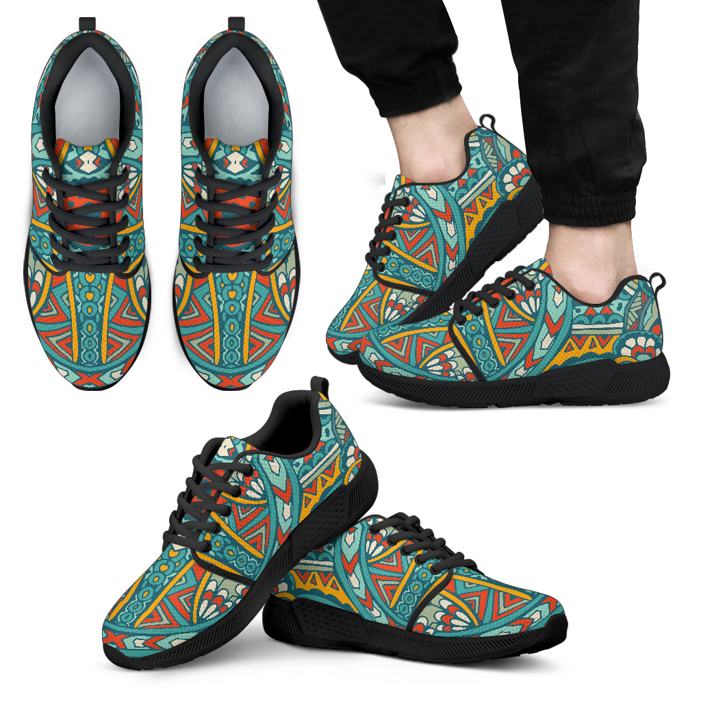 Teal Bohemian Mandala Pattern Print Men's Athletic Shoes