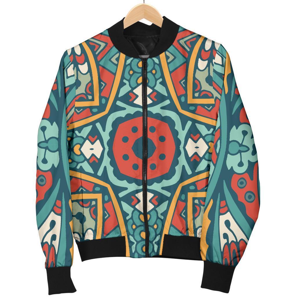 Teal Bohemian Mandala Pattern Print Men's Bomber Jacket