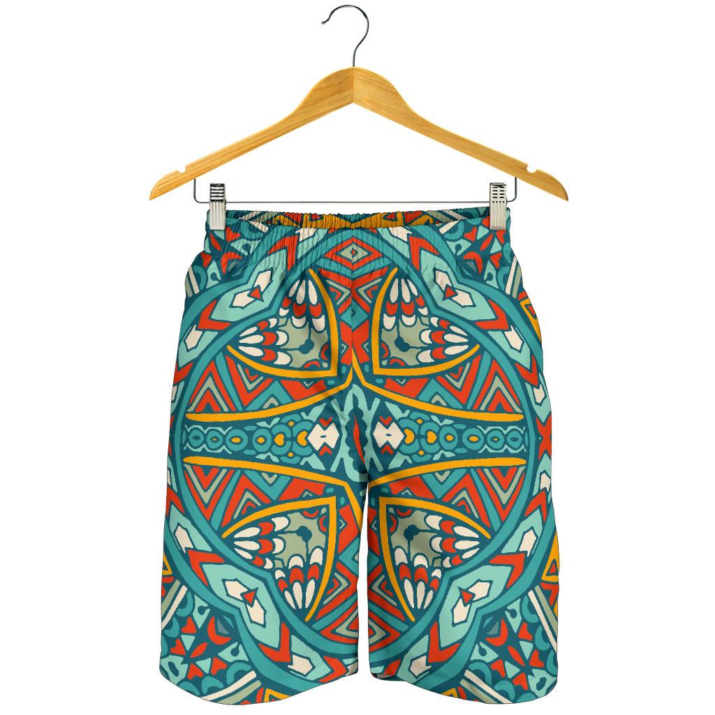 Teal Bohemian Mandala Pattern Print Men's Shorts