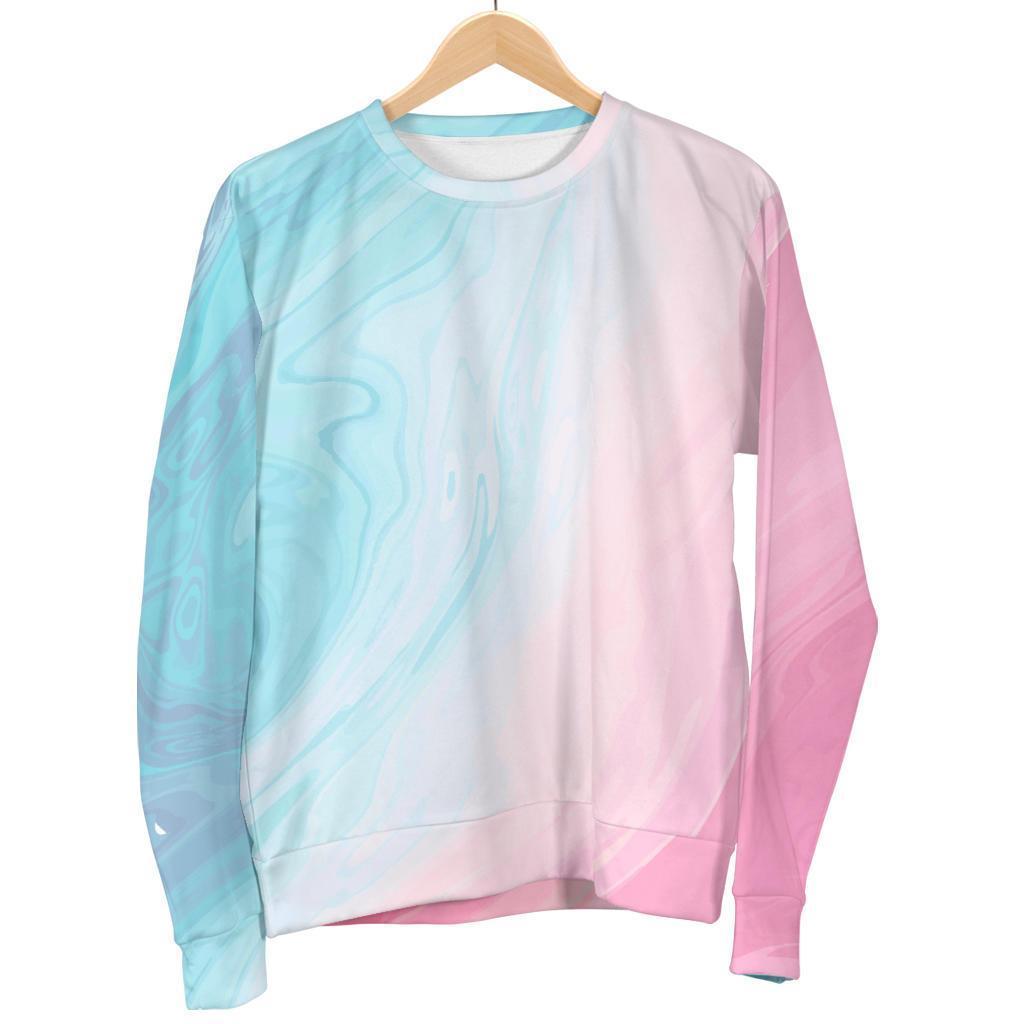 Teal Pink Liquid Marble Print Men's Crewneck Sweatshirt