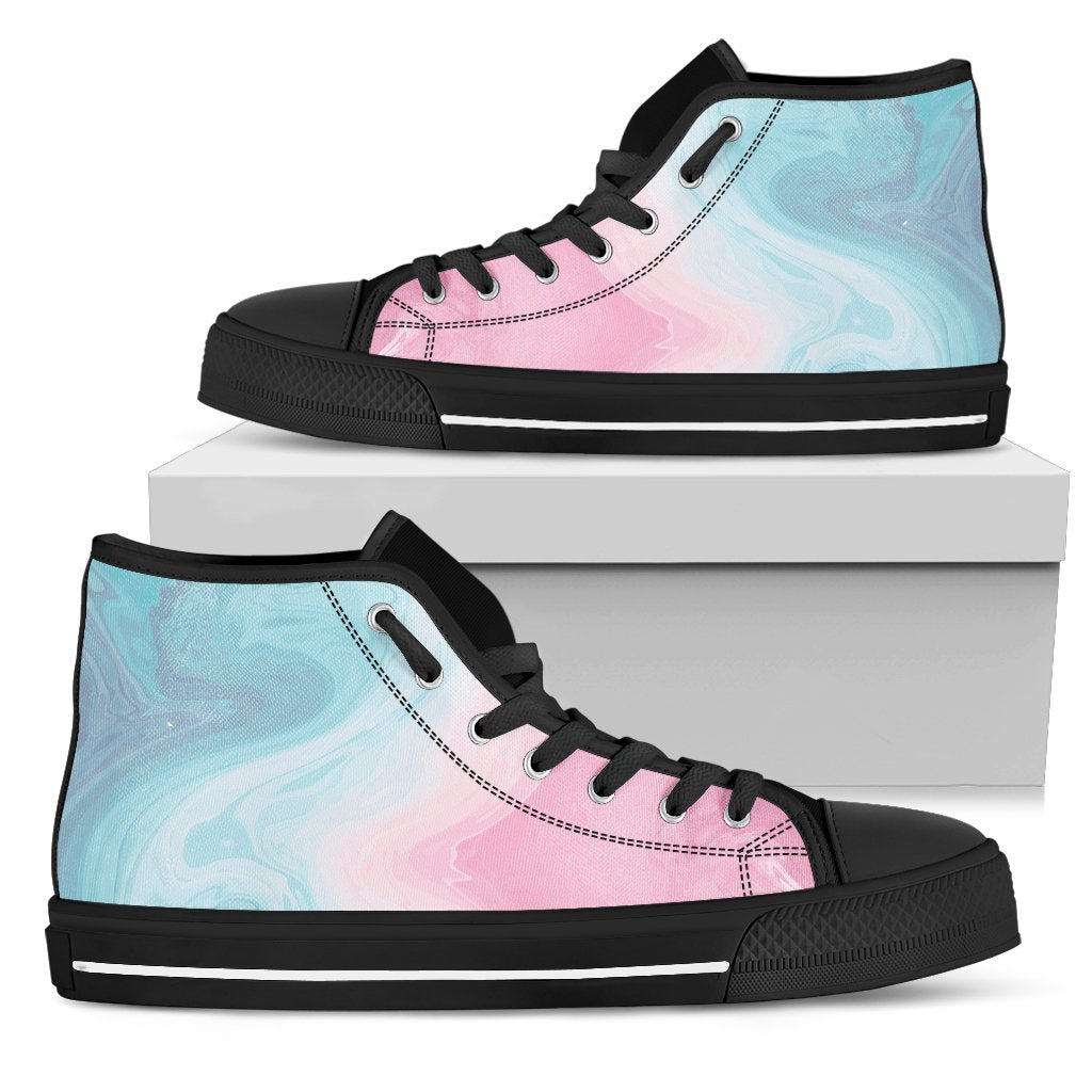 Teal Pink Liquid Marble Print Men's High Top Shoes