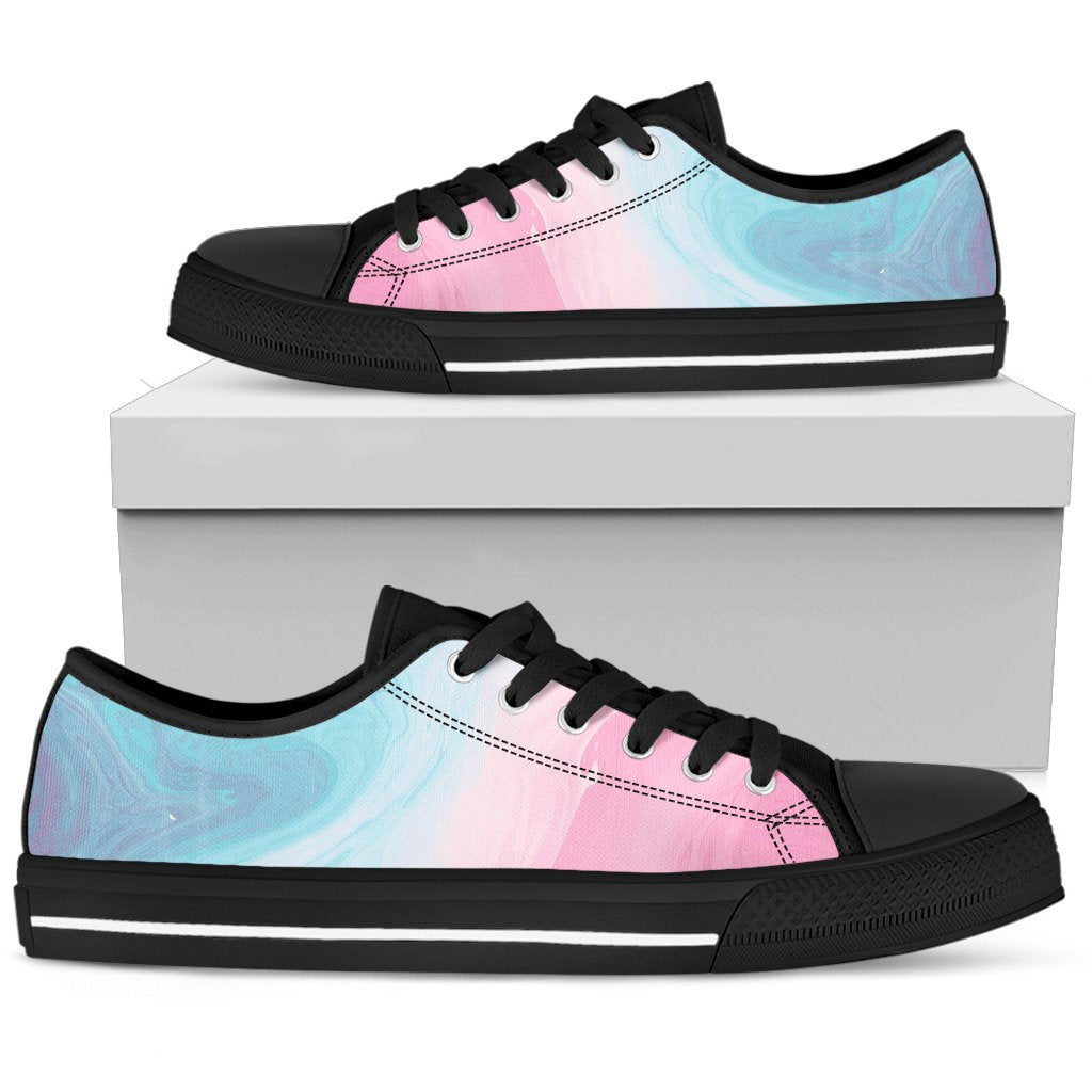 Teal Pink Liquid Marble Print Men's Low Top Shoes