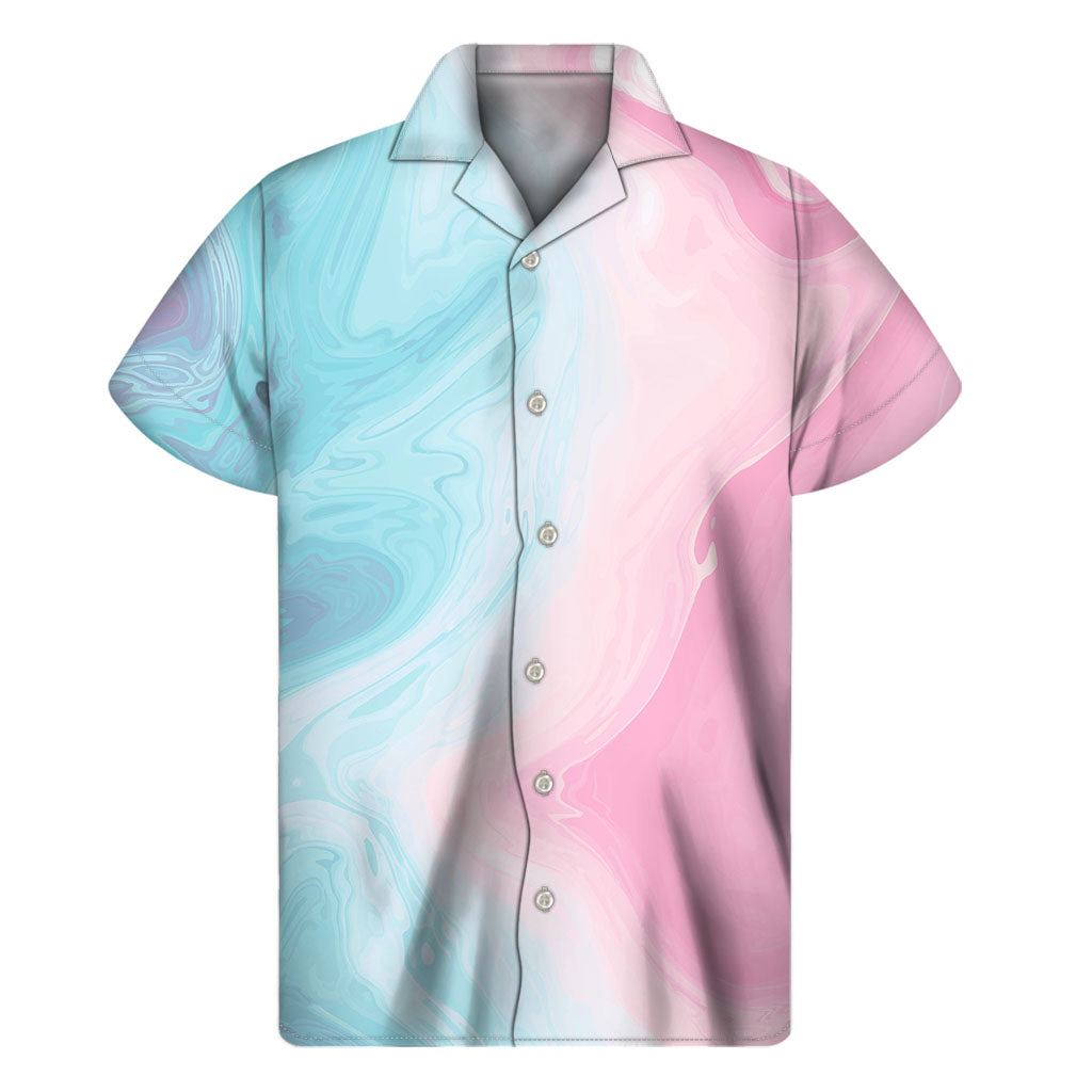 Teal Pink Liquid Marble Print Men's Short Sleeve Shirt