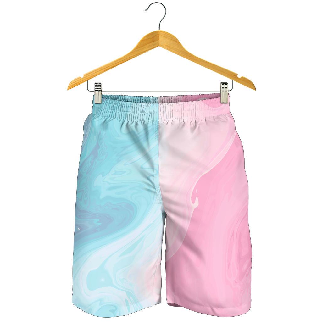 Teal Pink Liquid Marble Print Men's Shorts