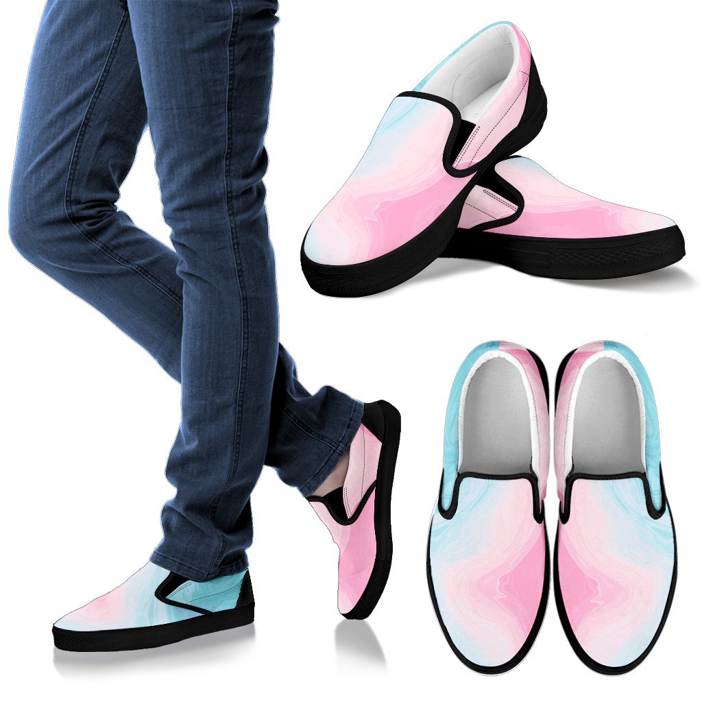 Teal Pink Liquid Marble Print Men's Slip On Shoes