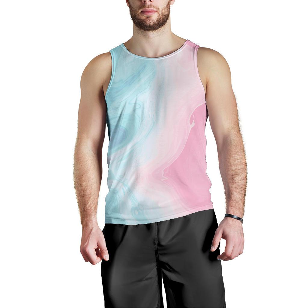 Teal Pink Liquid Marble Print Men's Tank Top