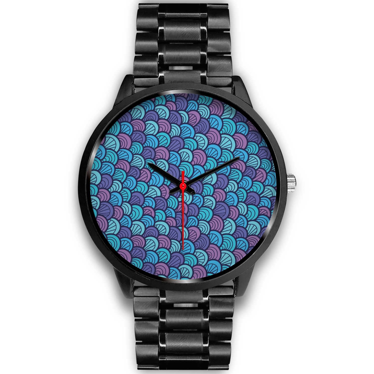 Teal Pink Mermaid Scales Pattern Print Black Watch