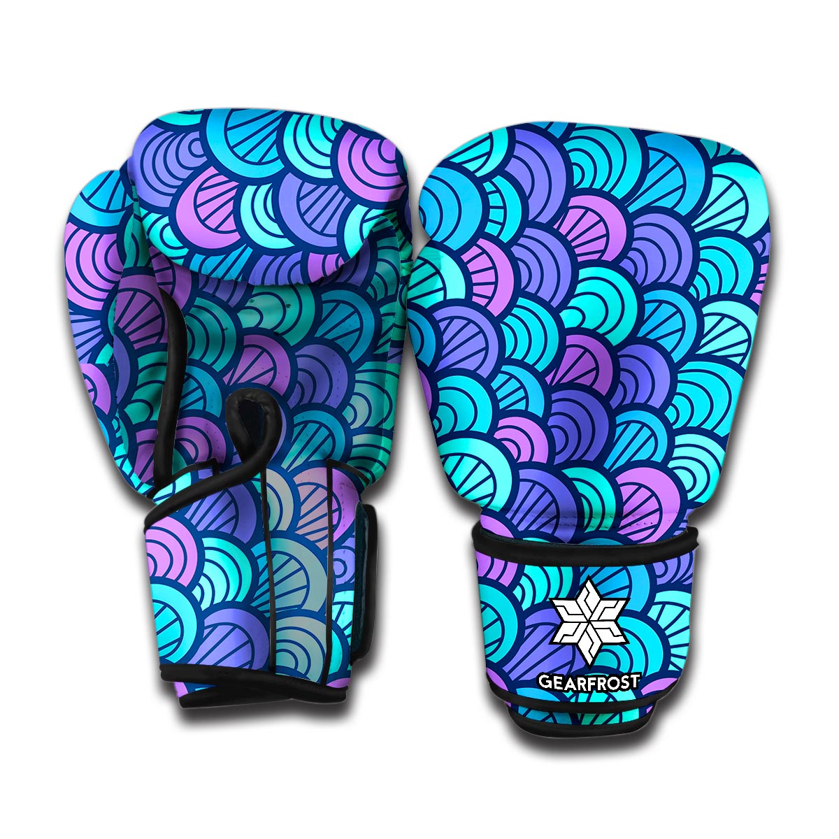 Teal Pink Mermaid Scales Pattern Print Boxing Gloves