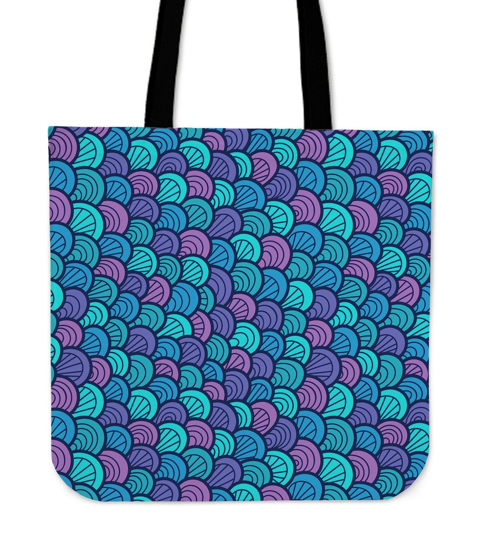 Teal Pink Mermaid Scales Pattern Print Canvas Tote Bag