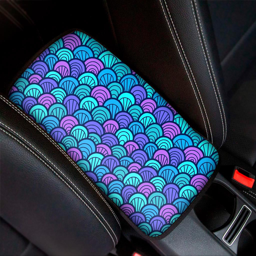 Teal Pink Mermaid Scales Pattern Print Car Center Console Cover