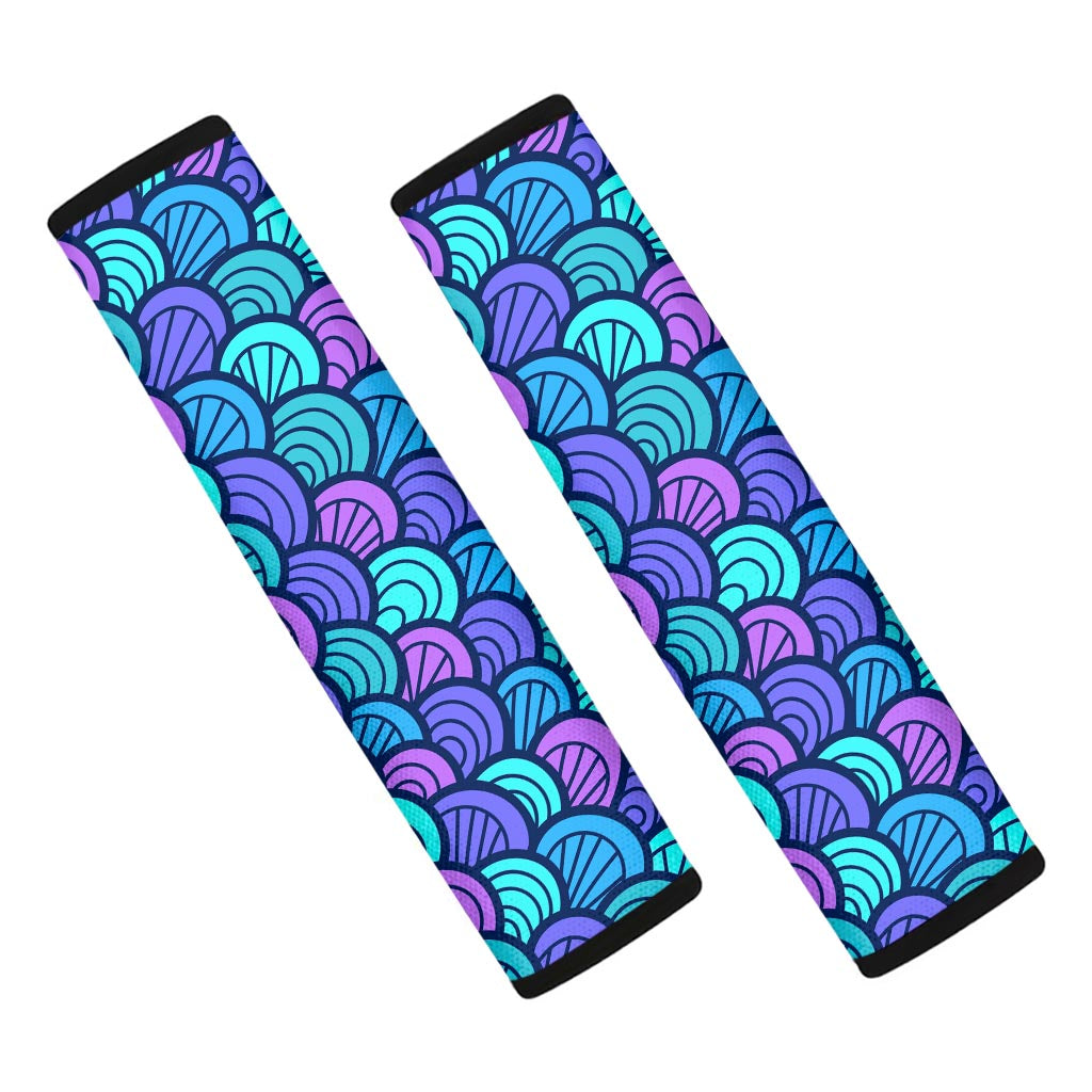 Teal Pink Mermaid Scales Pattern Print Car Seat Belt Covers