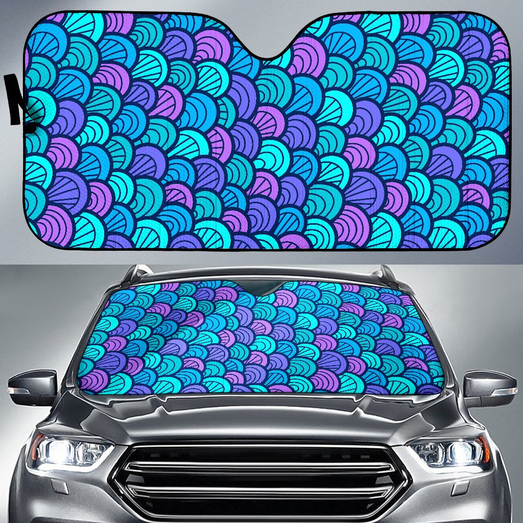 Teal Pink Mermaid Scales Pattern Print Car Sun Shade