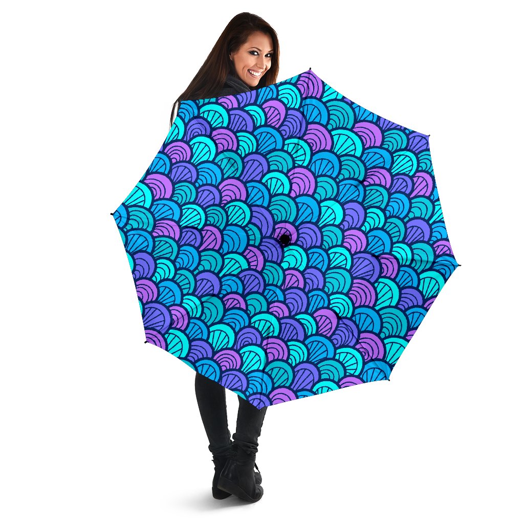 Teal Pink Mermaid Scales Pattern Print Foldable Umbrella