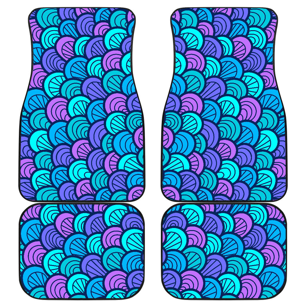 Teal Pink Mermaid Scales Pattern Print Front and Back Car Floor Mats