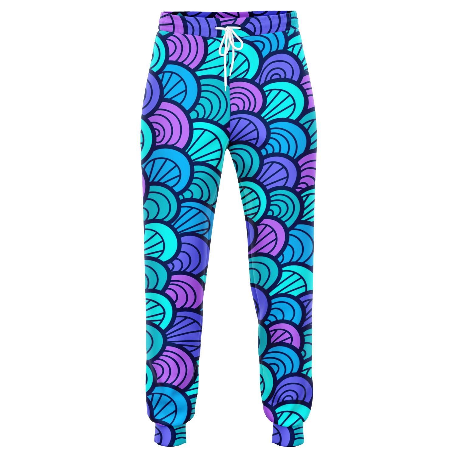 Teal Pink Mermaid Scales Pattern Print Jogger Pants