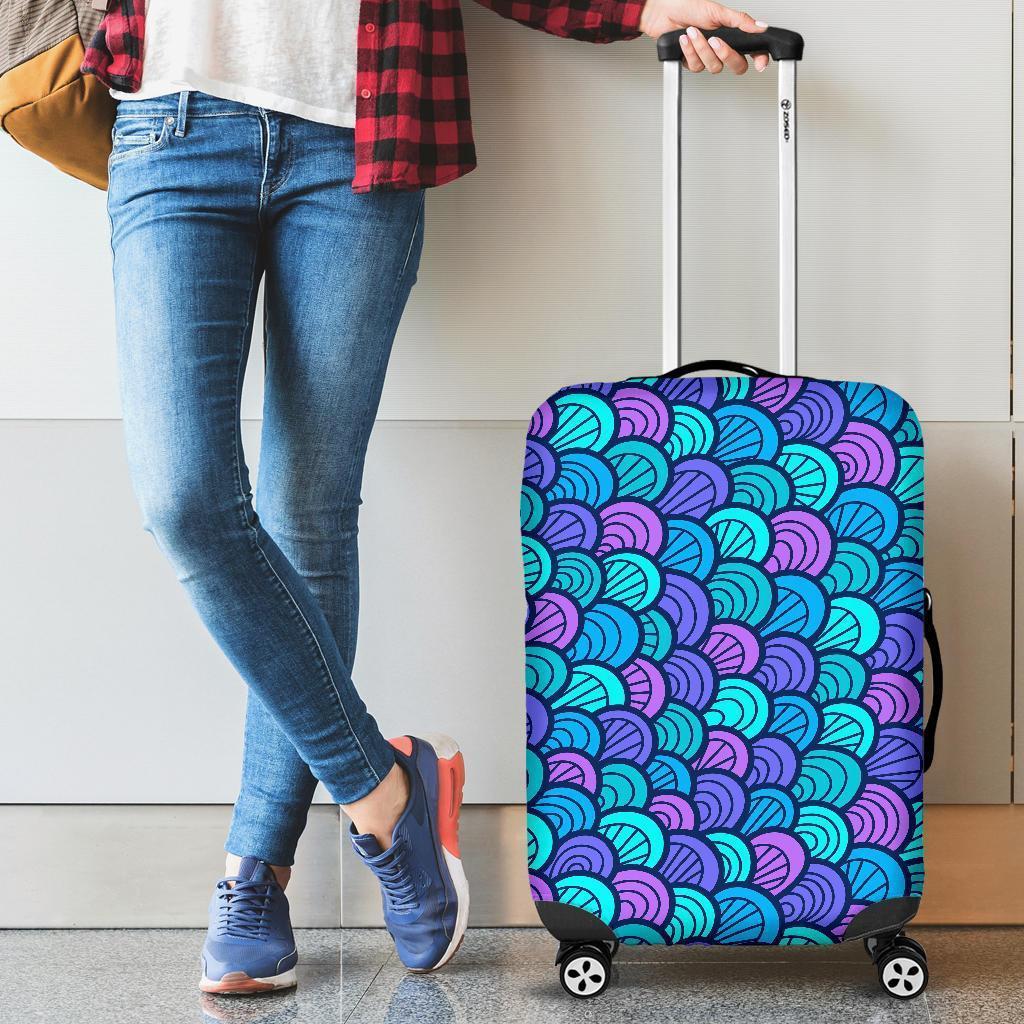 Teal Pink Mermaid Scales Pattern Print Luggage Cover