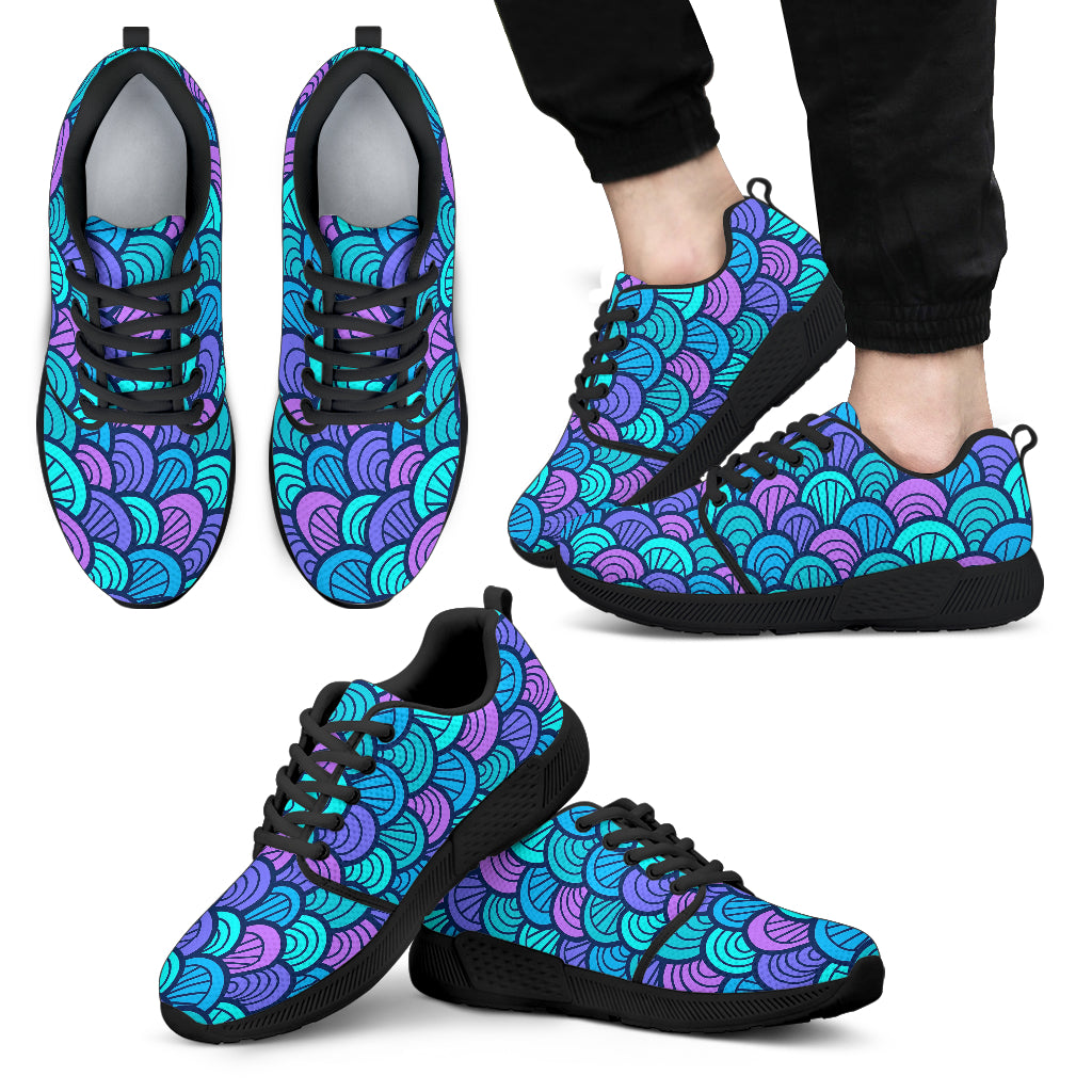 Teal Pink Mermaid Scales Pattern Print Men's Athletic Shoes