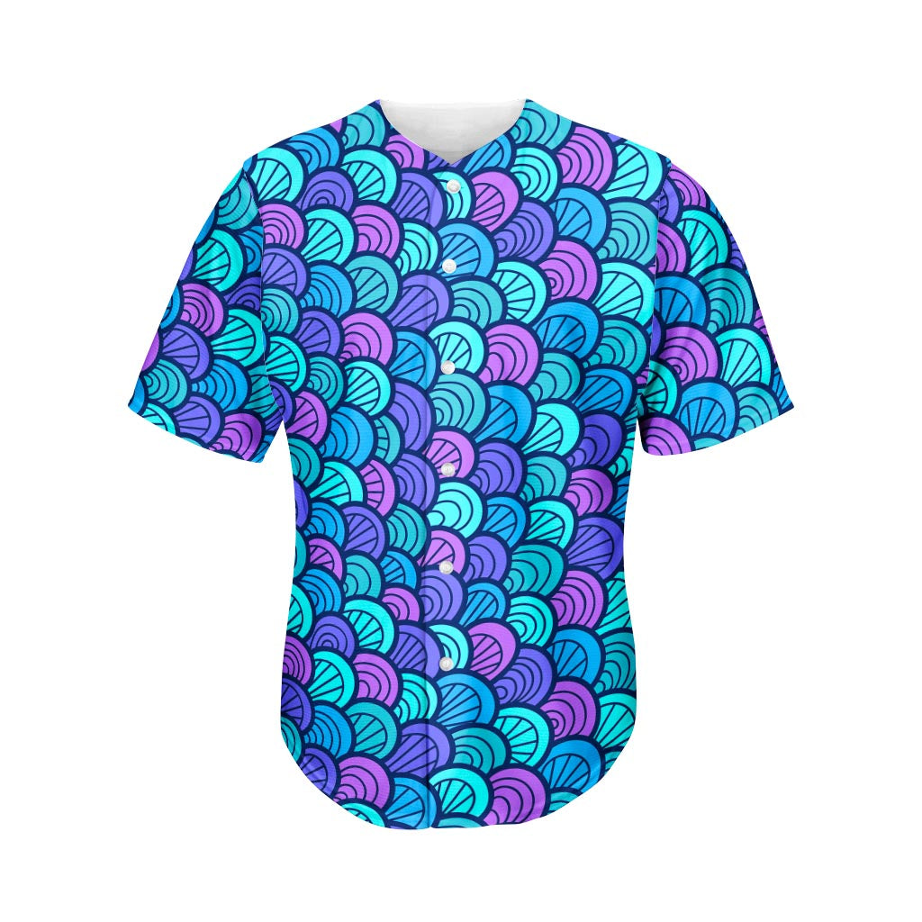 Teal Pink Mermaid Scales Pattern Print Men's Baseball Jersey