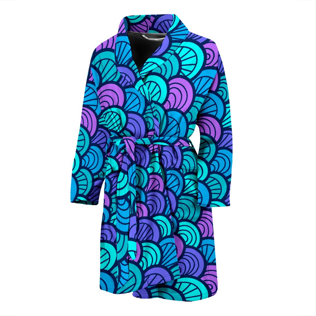 Teal Pink Mermaid Scales Pattern Print Men's Bathrobe