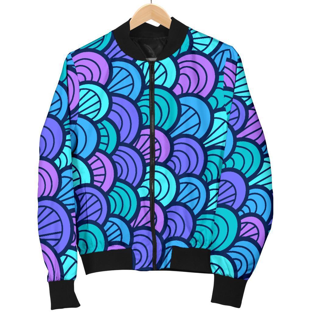 Teal Pink Mermaid Scales Pattern Print Men's Bomber Jacket