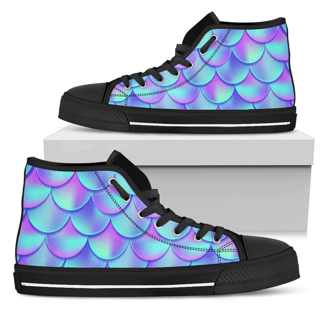 Teal Purple Mermaid Scales Pattern Print Men's High Top Shoes