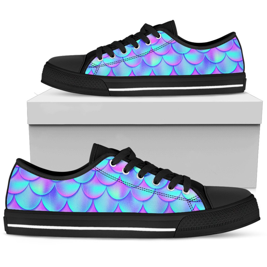 Teal Purple Mermaid Scales Pattern Print Men's Low Top Shoes