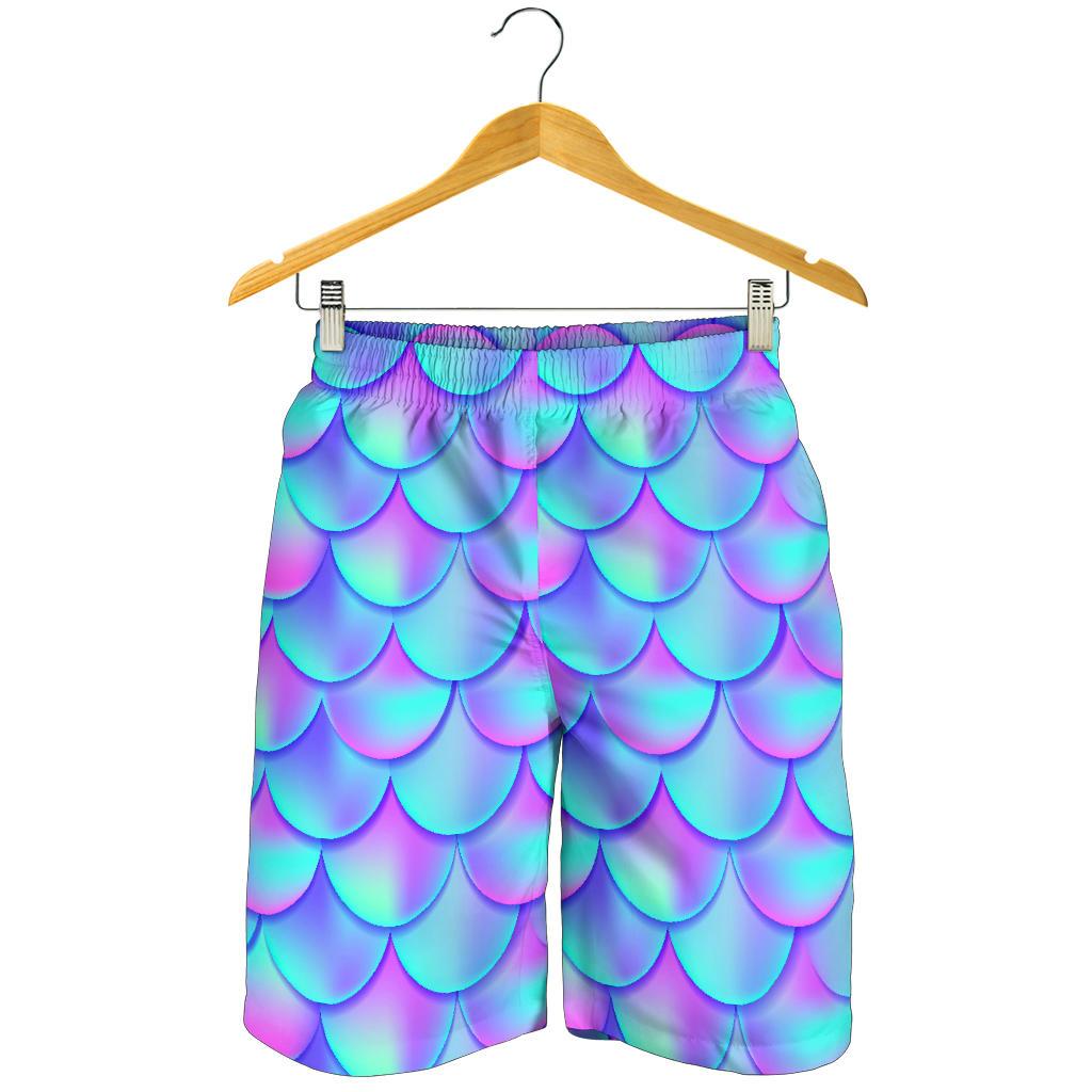 Teal Purple Mermaid Scales Pattern Print Men's Shorts