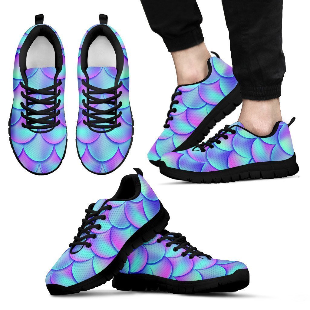 Teal Purple Mermaid Scales Pattern Print Men's Sneakers