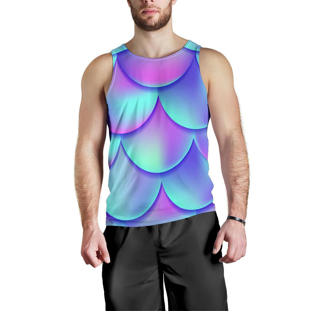 Teal Purple Mermaid Scales Pattern Print Men's Tank Top